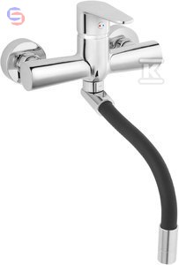 FERRO ALGEO Bateria Zlewozmywakowa Ścienna z Elastyczną Czarną Wylewką Chrom