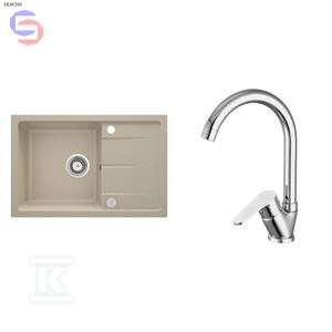 DEANTE LEDA Zlewozmywak granitowy 1-komorowy 0,58x0,75m + bateria Chaber chrom