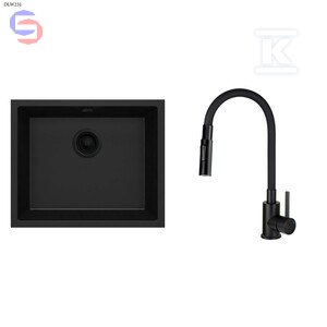 DEANTE CORDA Zlewozmywak granitowy 1-komorowy nero + bateria LUNO elastyczna wylewka DLW231