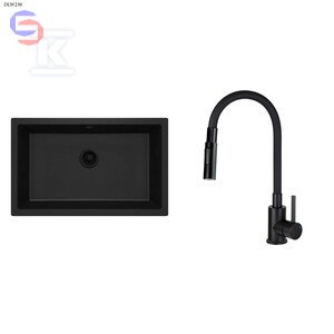 DEANTE CORDA Zlewozmywak granitowy 1-komorowy nero + bateria LUNO elastyczna wylewka