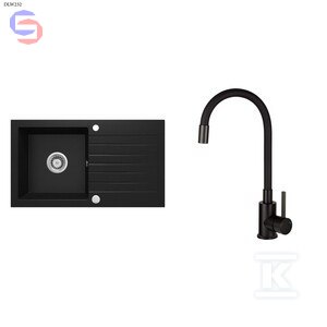 DEANTE ZORBA Nero Zlewozmywak granitowy 1-komorowy + bateria gięta Luno