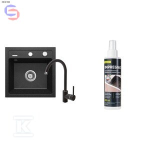 DEANTE Zorba Zlew granitowy 1-komorowy 440x440x170 mm + bateria Nemezja + impregnat 200 ml