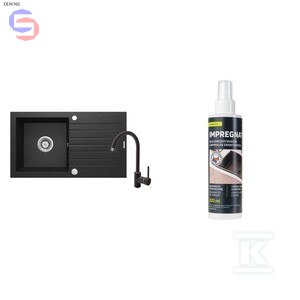 DEANTE Zorba Zlew granitowy grafit 1-komorowy 760x440x150 + bateria Nemezja + impregnat 200ml