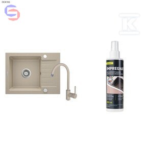 DEANTE Zorba Zlew granitowy 1-komorowy 580x440x160 mm + bateria Nemezja + impregnat 200 ml