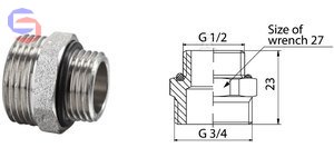VALVEX FUSION Przyłączka VKO G1/2"xG3/4" Niklowana