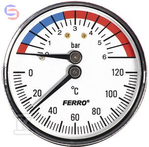 FERRO Termomanometr 63mm 1/2" Axialny 0-6 bar 0-120°C TM63A
