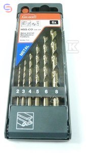 ABRABORO HSS-Co DIN338 Zestaw wierteł kobaltowych 6szt fi2-8mm