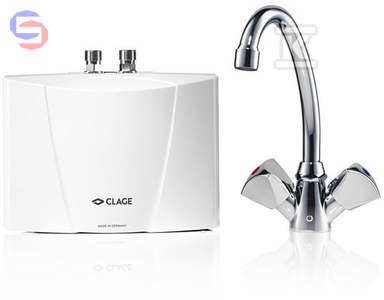 CLAGE SNM Ogrzewacz przepływowy 3,5 kW bezciśnieniowy podumywalkowy z baterią