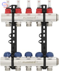 PURMO INVEST Rozdzielacz z rotametrami 7 pętli 0.13x0.39x0.39m 5.42kg