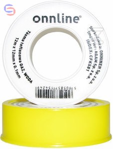 ONNLINE Taśma teflonowa 12m x 12mm x 0,1mm gaz/woda żółta