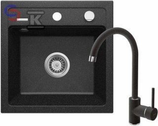 DEANTE ZORBA Zlewozmywak granitowy 1-komorowy 440x440x170 mm + bateria Nemezja