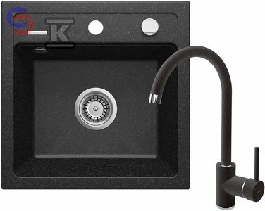 DEANTE ZORBA Zlewozmywak granitowy 1-komorowy 440x440x170 mm + bateria Nemezja