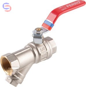 FERRO F-POWER Zawór kulowy mosiężny 1" GW/W z dźwignią i filtrem