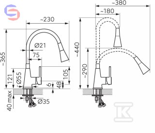 FERRO ZUMBA II Bateria zlewozmywakowa czarna 2-funkcyjna chrom