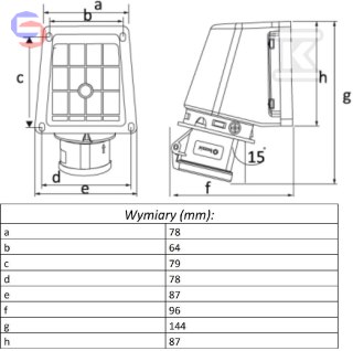 OPAL GN.STAŁE KAMPER 16A 3P IP44 FE 220-250V