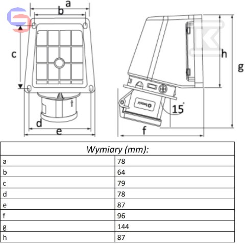 OPAL GN.STAŁE KAMPER 16A 3P IP44 FE 220-250V