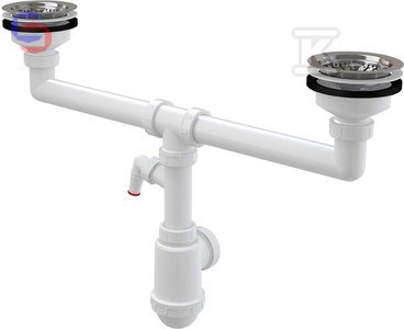 ALCA Syfon zlew 2-komorowy DN115 z przyłączem i sitkami nierdzewnymi A453P