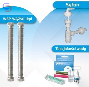 USTM Zestaw instalacyjny do zmiękczacza wody 50cm wąż, syfon, test twardości