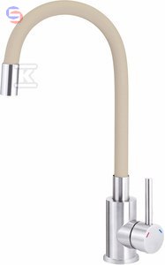 DEANTE LUNO Bateria zlewozmywakowa stal-beż elastyczna wylewka