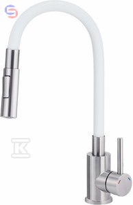 DEANTE LUNO Bateria zlewozmywakowa stal-biała elastyczna wylewka 2-funkcyjna