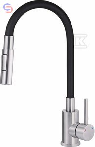 DEANTE LUNO Bateria zlewozmywakowa stal-czarna elastyczna wylewka 2-funkcyjna