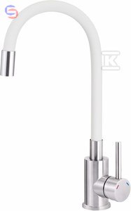 DEANTE LUNO Bateria zlewozmywakowa stojąca stal biała gięta wylewka