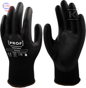 PROF Rękawice PU Lightgrip czarne 10 par rozmiar 8